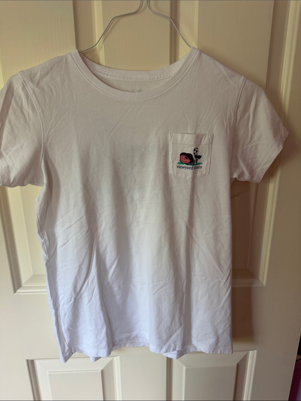 Vineyard Vines White Tee with Pink & Black Whale Pocket